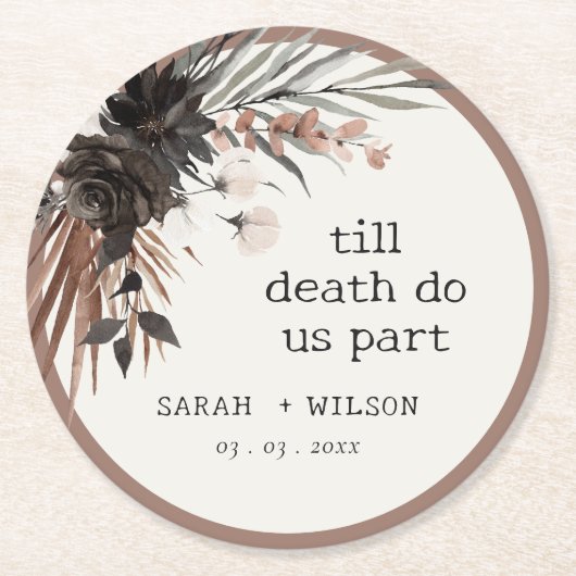 ボホ素朴ゴシックRust Black Botanical 結婚's ラウンドペーパーコースター (正面)