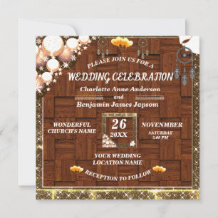 ボホ素朴ゴールデングリッタードリームキャッチャー結婚ズ 招待状
