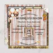 ボホ素朴ゴールデングリッター雪の結婚木  招待状 (正面/裏面)