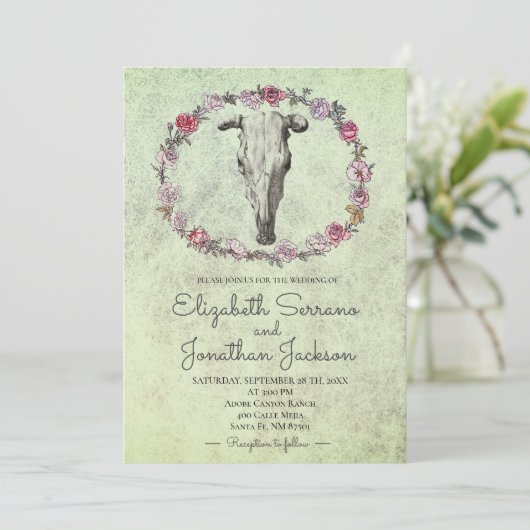 ボホ素朴サウスウエストカウズスカル&バラフローラ 招待状 (スタンド正面)