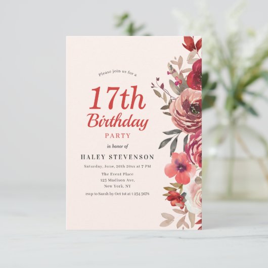 ボホ素朴シエレガントックフローラ17th誕生日 招待状 (スタンド正面)