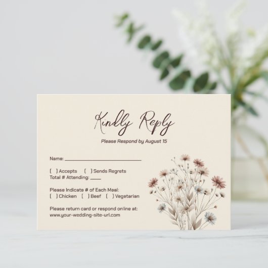 ボホ素朴シックワイルドフラワーシンプルズ結婚ズ 出欠カード (スタンド正面)