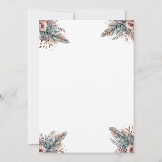 ボホ素朴シルバー&ピンクフローラブライダルシャワー 招待状 (裏面)