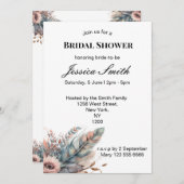 ボホ素朴シルバー&ピンクフローラブライダルシャワー 招待状 (正面/裏面)