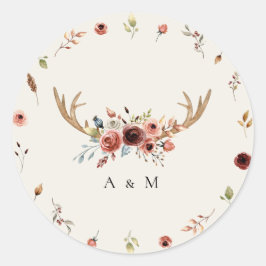 ボホ素朴スタグディア〔雄ジカの〕枝角モノグラム結婚ズ ラウンドシール