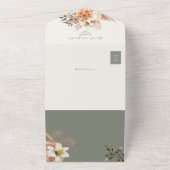 ボホ素朴セージグリーンフローラ結婚ズ オールインワン招待状 (外側)