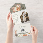 ボホ素朴セージグリーンフローラ結婚ズ オールインワン招待状 (貼ってはがせる)