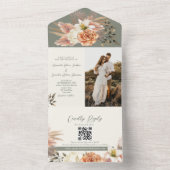 ボホ素朴セージグリーンフローラ結婚ズ オールインワン招待状 (内側)
