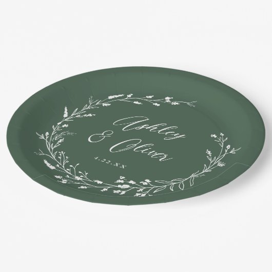ボホ素朴セージグリーンワイルドフラワーフローラ結婚ズ ペーパープレート (アングル)