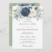 ボホ素朴ダスティブルーアイボリーフローラサー結婚ズ 招待状 (正面/裏面)