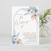 ボホ素朴ダスティブルーフローラアーチ結婚ーズ 招待状 (スタンド正面)