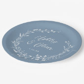 ボホ素朴ダスティブルーワイルドフラワーフローラ結婚ズ ペーパープレート (アングル)