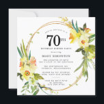 ボホ素朴ダッフォディル70th誕生日ディナーパーティー 招待状<br><div class="desc">美しい春フローラの配置は、黄色と白のダッフォジル飾の素朴なフレームを特徴とする。緑と水仙の組み合わせはボホ与えビベにモダン由来している。70歳の誕生日の夕食の招待の背面は明るい日当たりの良い黄色である。誕生日パーティーに最適な春。</div>