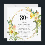 ボホ素朴ダッフォディル80th誕生日ディナーパーティー 招待状<br><div class="desc">美しい春フローラの配置は、黄色と白のダッフォジル飾の素朴なフレームを特徴とする。緑と水仙の組み合わせはボホ与えビベにモダン由来している。80歳の誕生日の夕食の招待の背面は明るい日当たりの良い黄色である。誕生日パーティーに最適な春。</div>