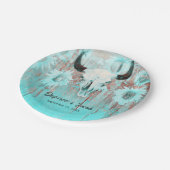 ボホ素朴ティール（緑がかった色）ウエスタンサンフラワーズブルスカル ペーパープレート (アングル)