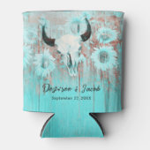 ボホ素朴ティール(緑がかった色)ウエスタンサンフラワーズブルスカル 缶クーラー (正面)