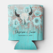 ボホ素朴ティール(緑がかった色)ウエスタンサンフラワーズブルスカル 缶クーラー (裏面)