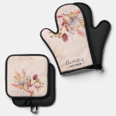 ボホ素朴テラコッタスクリプパーソナライズされたト 鍋つかみ&鍋敷きセット (正面/裏面)