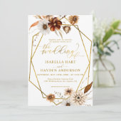 ボホ素朴テラコッタフローラ金ゴールドフレー結婚ム 招待状 (スタンド正面)