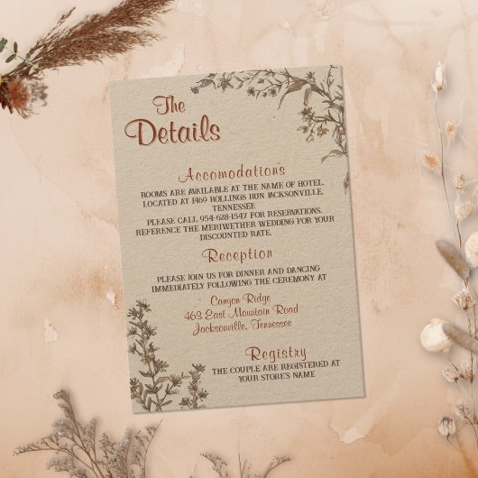 ボホ素朴テラコッタワイルドルフォ結婚ワーの詳細 エンクロージャーカード