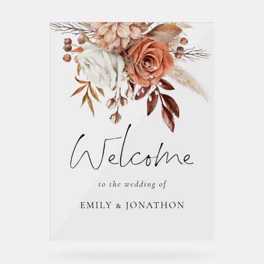 ボホ素朴テラコッタ花模様は結婚の アクリルサイン (正面)