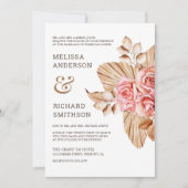 ボホ素朴ドライパーム自然ピーチバラ結婚ズ 招待状 (正面)