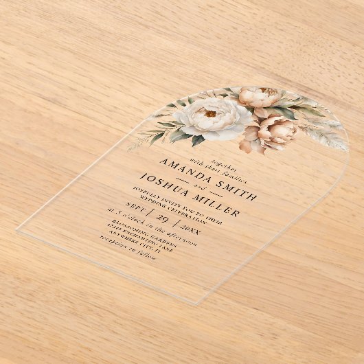 ボホ素朴ドライ花模様&パンパスグラス結婚ズ アクリル招待状 (レイダウン)