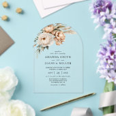 ボホ素朴ドライ花模様&パンパスグラス結婚ズ アクリル招待状 (インサイチュ (ウェディング))