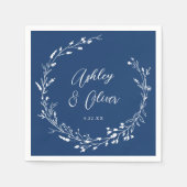 ボホ素朴ネイビーブルーワイルドフラワーフローラ結婚ズ スタンダードカクテルナプキン (正面)