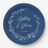 ボホ素朴ネイビーブルーワイルドフラワーフローラ結婚ズ ペーパープレート (正面)