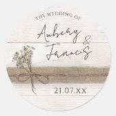 ボホ素朴バーラップフローラウッドワイルドフラワー結婚ズ ラウンドシール (正面)