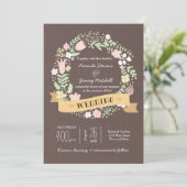 ボホ素朴パステルフラワーリース結婚ズ 招待状 (スタンド正面)