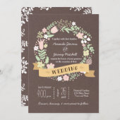 ボホ素朴パステルフラワーリース結婚ズ 招待状 (正面/裏面)
