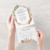 ボホ素朴パンパスグラスドライパーム葉ズ結婚ズ オールインワン招待状 (貼ってはがせる)