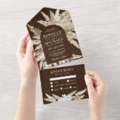 ボホ素朴パンパスグラスバーンウッドアーチズ結婚ズ オールインワン招待状 (貼ってはがせる)