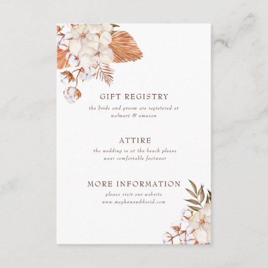 ボホ素朴パンパスグラスフローラ砂漠結婚の エンクロージャーカード (正面)