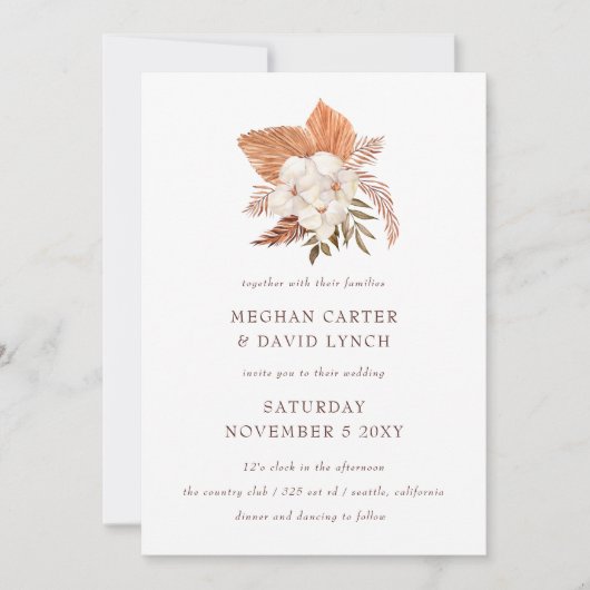 ボホ素朴パンパスグラスフローラ砂漠結婚の 招待状 (正面)