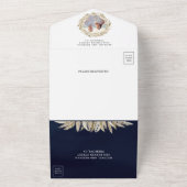 ボホ素朴パンパスグラスリースネイビーブルー結婚ズ オールインワン招待状 (外側)