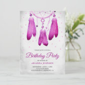 ボホ素朴パープルドリームキャッチャー誕生日パーティー 招待状 (スタンド正面)