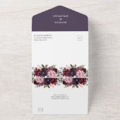 ボホ素朴パープルプラムピンクレッドフローラ結婚ズ オールインワン招待状 (外側)