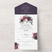 ボホ素朴パープルプラムピンクレッドフローラ結婚ズ オールインワン招待状 (内側)