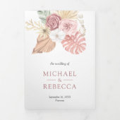 ボホ素朴パームダスティピンクローズQRコード結婚ズ 三つ折り招待状 (カバー)