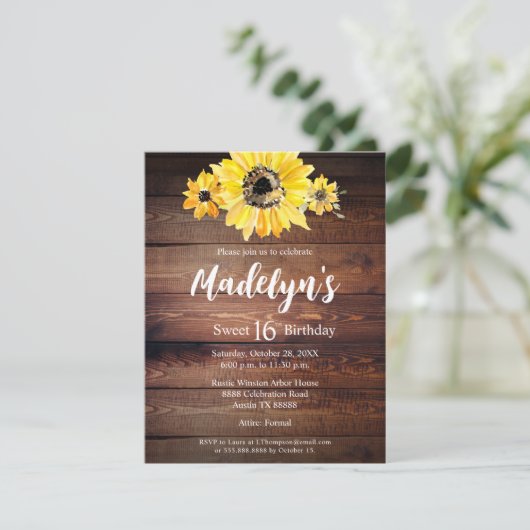 ボホ素朴ヒマワリの木の納屋スウィート16誕生日 招待状 (スタンド正面)