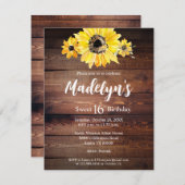 ボホ素朴ヒマワリの木の納屋スウィート16誕生日 招待状 (正面/裏面)