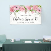 ボホ素朴ピンクと白フローラスウィート16パーティー 横断幕 (トレードショー)
