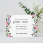 ボホ素朴ピンクの薄紫縁どフローラの結婚値 招待状 (スタンド正面)