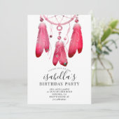ボホ素朴ピンクドリームキャッチャー誕生日パーティー 招待状 (スタンド正面)