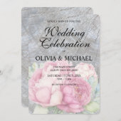 ボホ素朴ピンクフローラシック結婚式招待状 招待状 (正面/裏面)