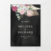 ボホ素朴ピンクフローラパンパスブラック結婚ズ 三つ折り招待状 (カバー)