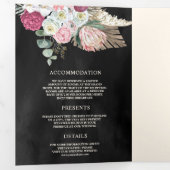 ボホ素朴ピンクフローラパンパスブラック結婚ズ 三つ折り招待状 (内部最初)